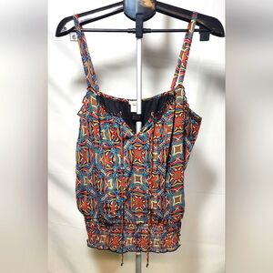 🌸 3/$25 🌸 Studio Y Blue and Orange Smocked Tie Front Tank Top-Size XL